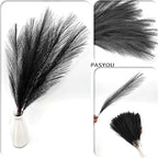 Artificial Pampas Grass Plants Fake Reeds Decoration Set of 28 Stems 17” Faux Florals Bulrush Fluffy Beige Branches for Boho Home Wedding Party Vase Fillers Christmas DIY Feathers Décor Black 28 Pcs