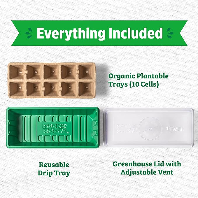 Back to The Roots 10-Cell Greenhouse Germination Kit | Includes Biodegradable Pots & Vented Greenhouse Lid | Made from 75% Recycled Plastic