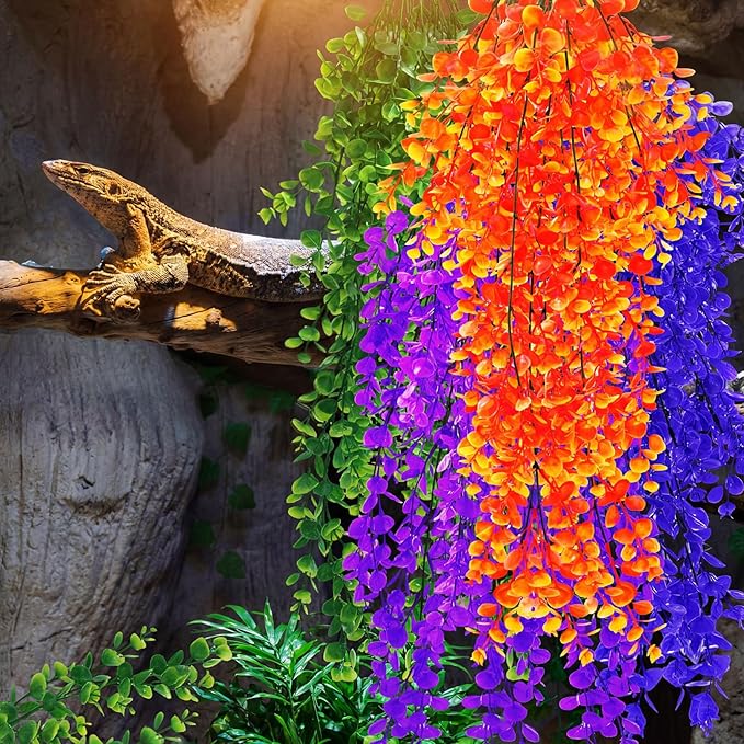 Suncalla Reptile Plants Terrarium Hanging Plants Vines Boston Climbing Terrarium Plant with Suction Cup for Bearded Dragons Lizards Crested Gecko Snake Crab Tank(Multicolor Series,4 Colors)