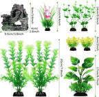 QUOZUO Fish Tank Accessories Artificial Plants, 9pcs Green Aquarium Decorations Plants and Cave Rock Decor Set, Aquarium Decor Plastic Plants