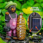 Joint Honglin Solar Adorable Bear Garden Statue with Beehive and Lantern - “Bee Happy” Resin Outdoor Decoration for Yard, Patio, or Home Decor