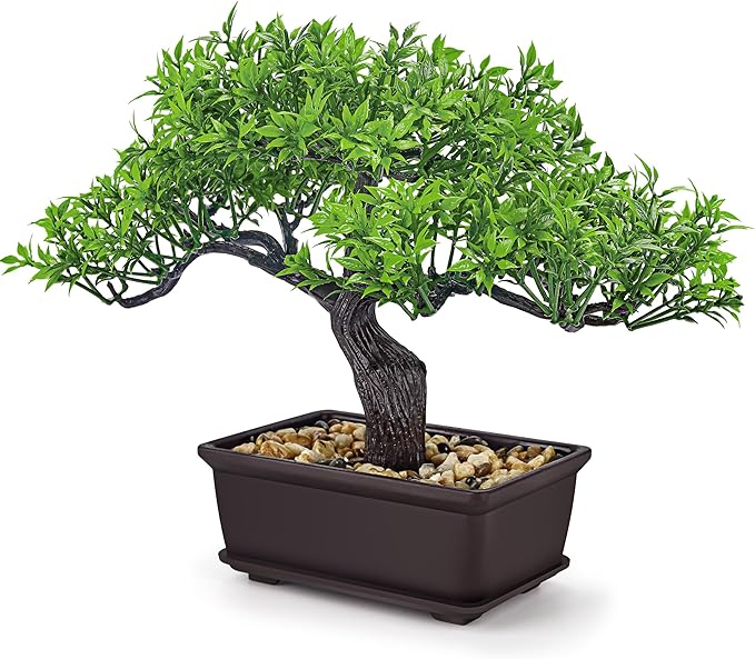 Der Rose 8 Inch Artificial Bonsai Tree Small Fake Plants Decor for Bathroom Office Desk Table Shelf Japanese Zen Ficus Decor Indoor