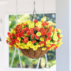 Artificial Fake Hanging Flowers Basket for Outdoors Spring Decoration, 12 Bundles Faux Silk Morning Glory Plants for Outdoor Planters Realistic UV Resistant Artificial Flowers for Outside Porch Garden