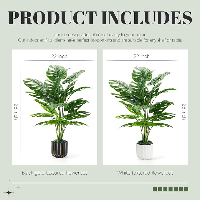 Der Rose 2Packs 28'' Fake Plants Tall Artificial Monstera Faux Plants Indoor for Living Room Home House Decor
