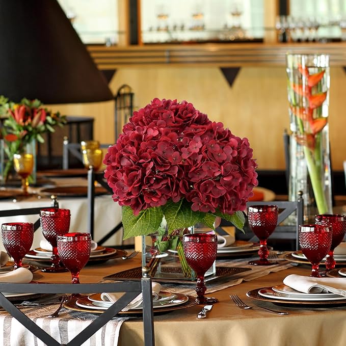 Leftover 3 Pcs Fall Hydrangea Artificial Flowers,21" Real Touch Faux Hydrangea Flowers and 3 PCS Butterflies Fall Hydrangea Stems,Fall Floral Arrangement Centerpiece Table,Wedding,Home Decor