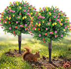 PATIO CHOICE Topiary Trees Artificial Outdoor Boxwood Ball Trees with Ground Spike Set of 2 22" Fake Outdoor Plants Faux Bushes and Shrubs Decorations for Outdoor Indoor Front Porch Garden