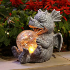 Garden Dragon Statue Solar Powered Outdoor Figurine Light Decor Cute and Hold Glowing Glass Ball Resin Sculpture Home Decoration for Porch Patio Lawn Farm Yard Housewarming Ornament Gift
