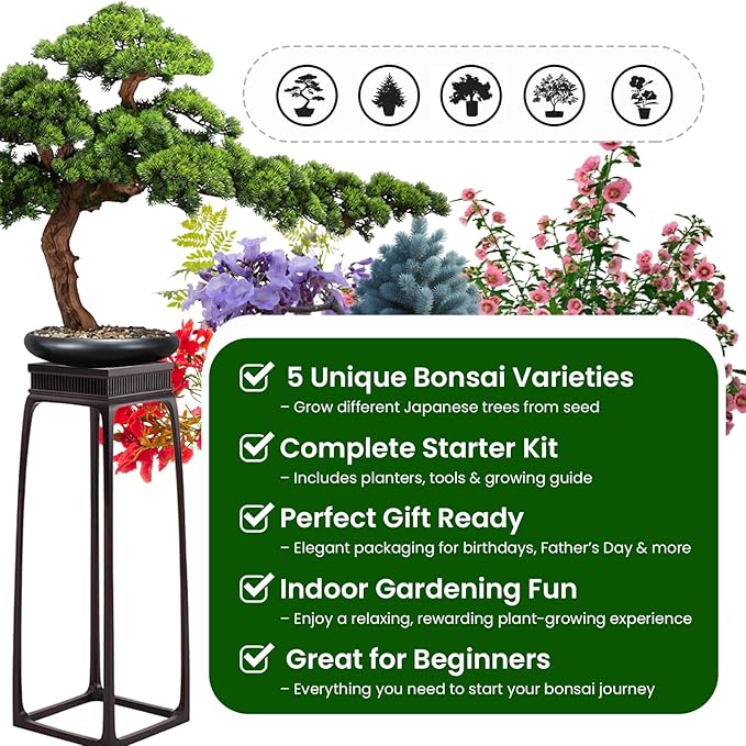 Bonsai Tree Kit for Beginners - 5 Unique Japanese Bonsai Seeds, DIY Indoor Gardening Crafts for Adults | Valentine's, Mother's Day & Birthday Gifts for Women and Men | Complete Starter Kit with Tools