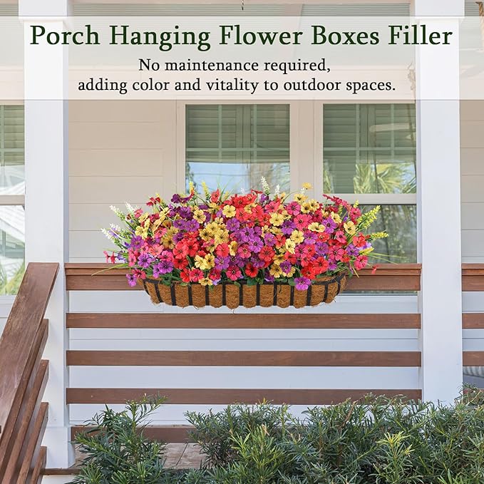 24 Bundles Realistic Fake Flowers for Outdoors, No Fade Faux Silk Flowers & Artificial Plants Lavender, for Garden Patio Porch Decor, Window Box, Hanging Basket, Planter, Grave Decorations