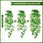 2-Pack Fake Hanging Plants, Faux Hanging Plant Artificial Greenery for Living Room Bedroom Boho Wall Shelf Indoor Outdoor Decor (Green Pothos Ivy Vines)
