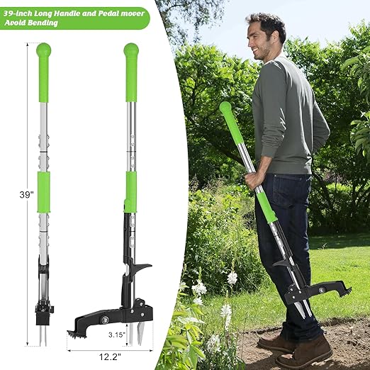 4-Claw Weed Puller Tool Stand Up Heavy Duty, 39'' Long Weeding Tool with Long Handle Stainless Steel Claws Gardening Weed Pulling Tool for Lawn and Garden