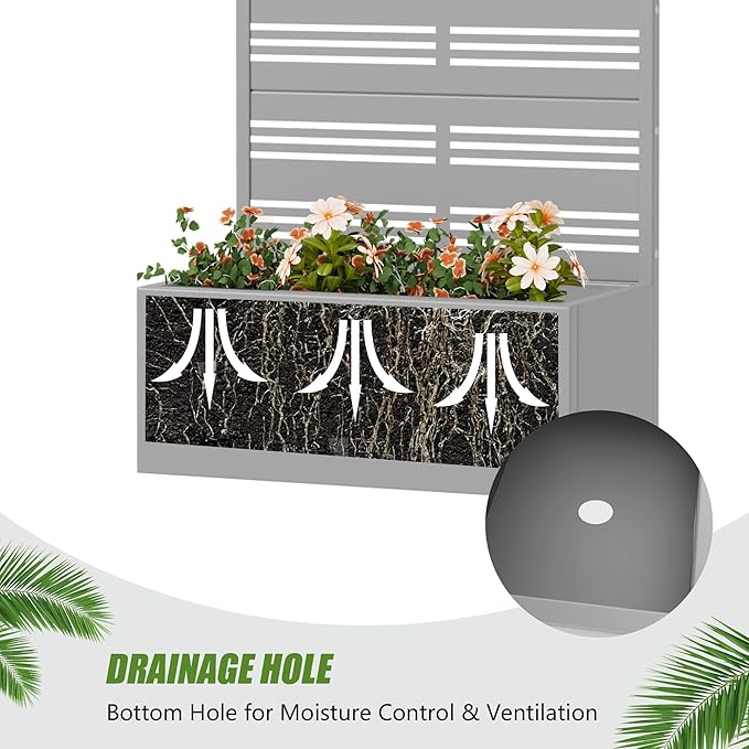 Casaphoria Metal Raised Garden Bed with Trellis, 59"x30"x12" Planter Box for Climbing Plants, Vegetables & Vines, Features Drainage Holes and Privacy Screen, Grey-Harold
