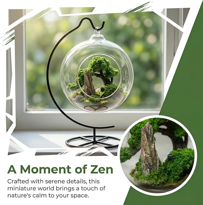 DIY Glass Globe Terrarium-Style Decor Kit, 11-Piece Mini Micro Landscape Ornament Set for Desk, Home & Office- Thoughtful Indoor Gift for Home & Office Decor