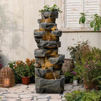 Sunlinua 58" H Outdoor Water Fountain with 7 Tiers New Upgraded Large Cascading Realistic Rock Waterfall Fountains with Lights Outdoor Water Fountain for Garden Patio Backyard Porch Home Decor