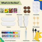 Paint & Plant Flower Growing Kit, Complete Gardening Set with 4 Ceramic Pots, Soils, Seeds and Other Tools, Ideal for Educational Arts and Crafts DIY Gift
