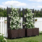 Planter Box with Privacy Screen, 6ft Plastic Raised Garden Bed with Lattice Trellis & Lockable Wheels, Privacy Planters for Patio, Planter Box for Climbing Plants, Flower