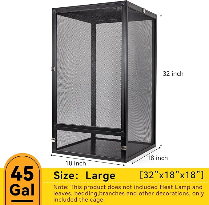 RunDuck 45 Gallon 360° Panoramic Foldable Reptile Terrarium Kit: Crested Gecko Tank and Reptile Cage for Superior Ventilation, Easy Feeding, Sturdiness, and Simple Assembly (Black, 32"x18"x18")