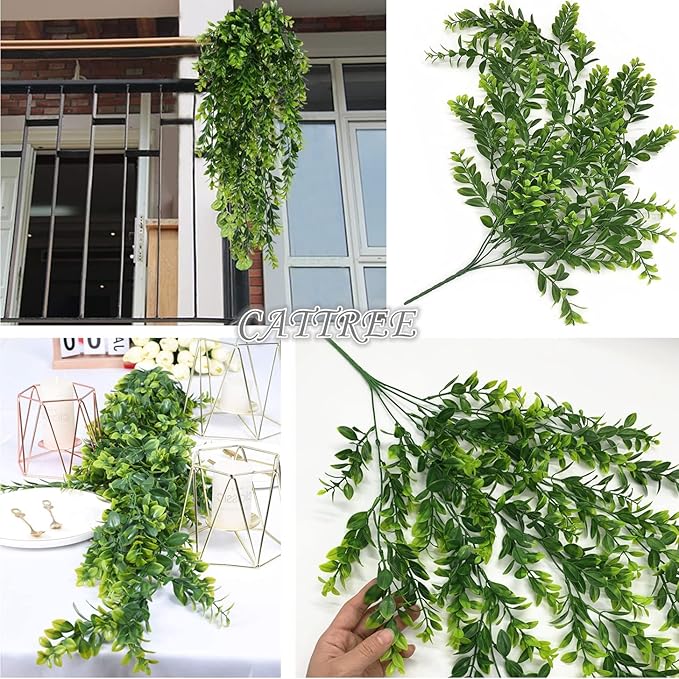 Artificial Hanging Vine, Faux Plastic Leaves Ivy Plants Fake Greenery Plant UV Resistant Vines Decor for Bedroom Indoor Outdoor Home Kitchen Garden Office Wall Wedding Christmas Decoration 2 Pack