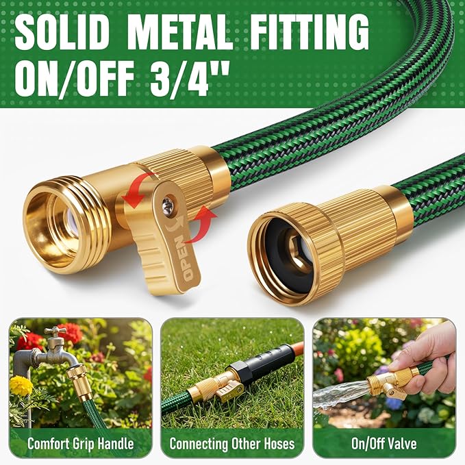 Garden Hose 50 ft NON-EXPANDABLE Water Hose, Flexible & Lightweight Kink Resistant Hybrid Hose, Leak-Proof Heavy Duty, Super Durable Fabric with 3/4" Solid Brass Connectors
