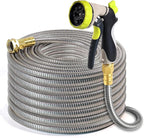 Metal Garden Hose 50 ft – 304 Stainless Steel Water Hose with Nozzle Sprayer, Garden Hoses Flexible, Lightweight, No Kink, Heavy Duty for Outdoor (50 ft)