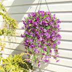 Artificial Flowers for Outdoors Faux Plants for Spring Summer Decoration,6 Bundles UV Resistant Realistic Silk Hanging Flowers Indoor Garden Porch Patio Balcony Yard Farmhouse（Purple）