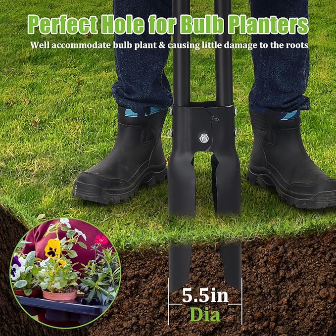 Post Hole Digger 4.5FT Heavy Duty Hole Digger with Dual Sharp Blades Professional Manual Hole Digger Tool for Gardening Transplanting Fence Installation Construction