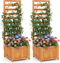 HAPPYGRILL Raised Garden Bed with Trellis, 48" Wood Elevated Planter Box w/Drainage Holes & Gaps for Climbing Plants Vines Flowers, Indoor Outdoor Privacy Fence Planter Raised Bed for Patio Yard (2)