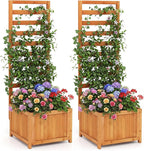 HAPPYGRILL Raised Garden Bed with Trellis, 48" Wood Elevated Planter Box w/Drainage Holes & Gaps for Climbing Plants Vines Flowers, Indoor Outdoor Privacy Fence Planter Raised Bed for Patio Yard (2)