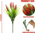 Sggvecsy 12 Bundles Artificial Plants Outdoor Faux Lavender Flowers Fake Monkey Grass UV Resistant Plastic Greenery Plants for Garden Home Porch Window Patio Hanging Planter Indoor Decor (Red)