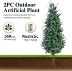 PATIO CHOICE 3ft Artificial Topiary Trees with Lavender Set of 2 Outdoor Faux Plants Artificial Realistic Fake Bushes Decorations for Outdoor Front Porch Garden (Lavender, 36in)