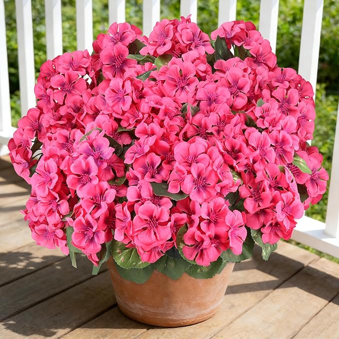 6 Bundles Rose Red Artificial Geranium Flowers for Outdoors Spring Decor Geraniums Silk Flowers UV Resistant Lifelike Faux Flowers for Spring Indoor Outdoor Garden Patio Porch Balcony Home Decoration