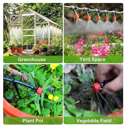 Locked - Connect Drip Irrigation Kit, 98ft Garden Drip Irrigation System, Automatic Micro Watering System with 4/7 inch Tubing Hose with Misting Nozzle Emitters for Garden, Bed Patio, Greenhouse