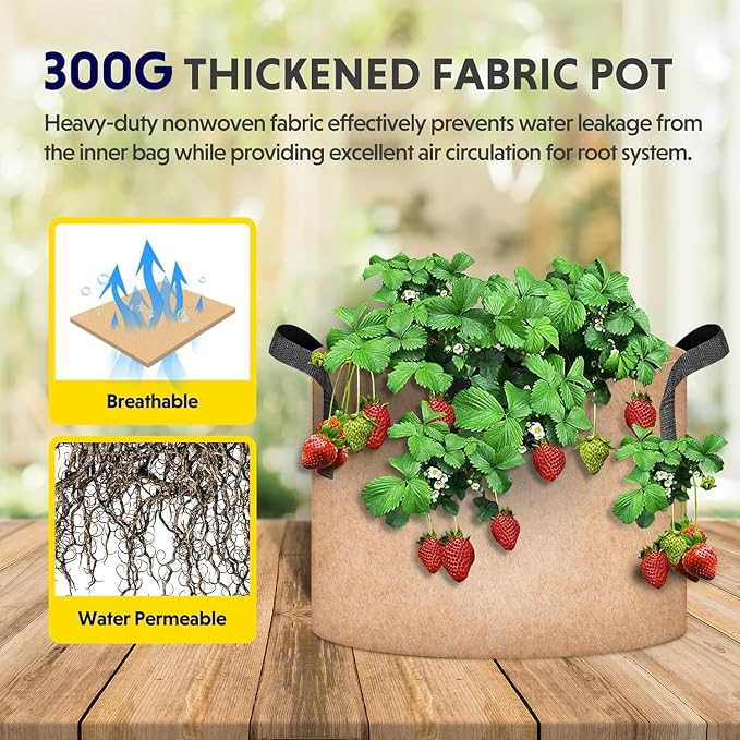 iPower Plant Grow Bag 3 Gallon 6-Pack Heavy Duty Fabric Pots, 300g Thick Nonwoven Fabric Containers Aeration with Nylon Handles, for Planting Vegetables, Fruits, Flowers,Tan 2024 Version