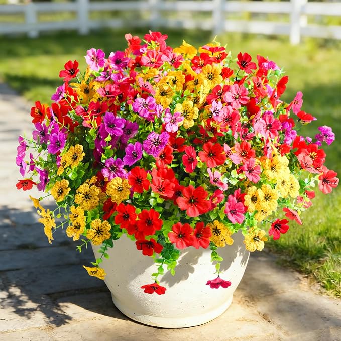 20 Pcs Artificial Flowers for Outdoors Fake Flowers UV Resistant, Artificial Plants Outdoor Indoor Faux Plastic Fake Plants for Planter Front Door Garden Porch Yard Home Decor(Pink Red Purple Yellow)