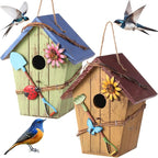 DoubleFill 2 Pcs Birdhouses for Outdoor Hanging Yard Outside Wooden Birdhouse Hand Painted Bird Box for Bird Lovers Bluebird Tree Garden Decor Decorative Birdhouse(Bright Color,Wooden Roof)