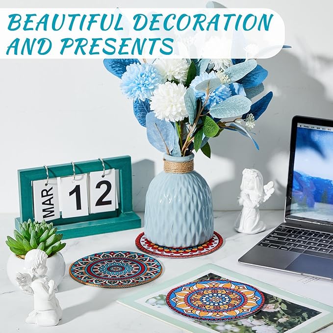 Nuanchu 6 Pieces Boho Plant Coasters 5.9 Inch Rubber Absorbent Non Slip Plant Pot Mats for Gardening Indoor Outdoor Round Bohemian Mandala Decorative Plants Saucers for Table Floor Protection Home