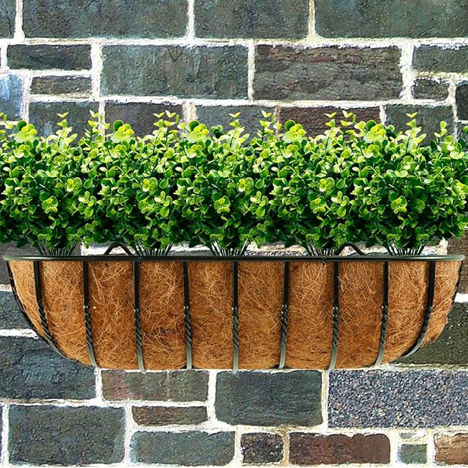 Artificial Plants Flowers Faux Boxwood Shrubs 6 Pack, Lifelike Fake Greenery Foliage with 42 Stems for Garden, Patio Yard, Wedding, Office and Farmhouse Indoor Outdoor Decor