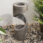 Glitzhome Outdoor Water Fountain with LED Light, Spiral Outdoor Fountain Waterfall with Stone Planter, Modern Curved Freestanding Fountain Water Feature for Garden Patio Backyard, 31.3" H