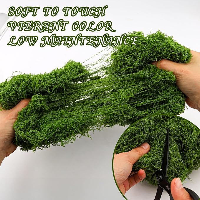 3.5 Oz Green Fake Moss for Crafts, Realistic Artificial Moss for Potted Plants, Faux Moss for Terrariums, DIY Decor, Fairy Garden, Table Centerpieces, Indoor Model Making (Green)