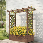 Outvita Raised Garden Bed with Trellis, Wood Planter Box with Hanging Roof, Side Trellis and Drainage Holes, Above Ground Elevated Garden Bed for Outdoor Climbing Plants Vegetables(Carbonized Color)