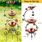Metal Bird Bath for Outside, 3 in 1 Large Bird Birdbaths for Outdoors with Solar Lamp & Flower Planter Pedestal, Vintage Freestanding Bird Feeder Water Bowl for Garden Yard Lawn Decor, Bronze
