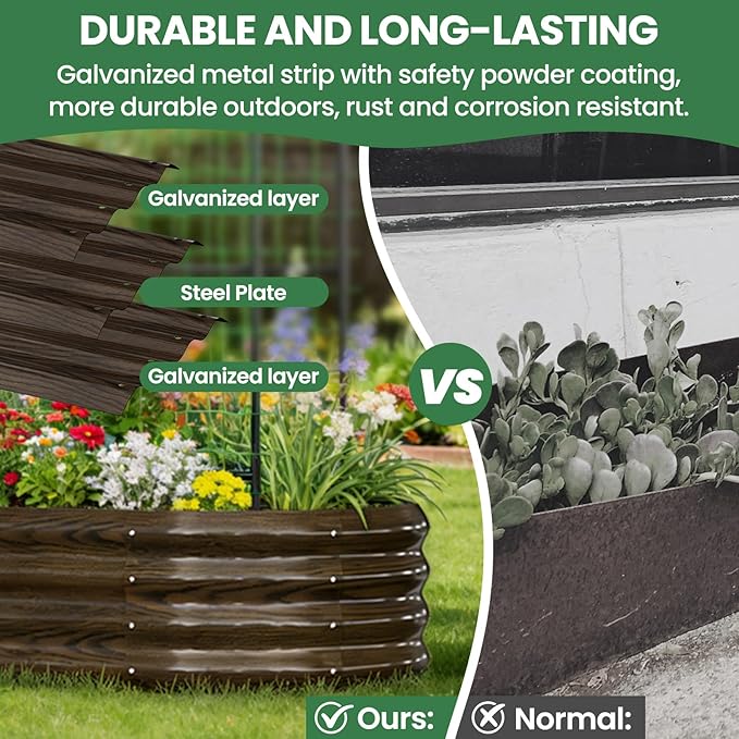 2 in 1 Galvanized Raised Garden Bed with 71" H Arch Trellis for Climbing Plants, Outdoor Gardening Planter Box with Climbing Net for Flowers Vegetables Fruits Herbs, Wood Grain