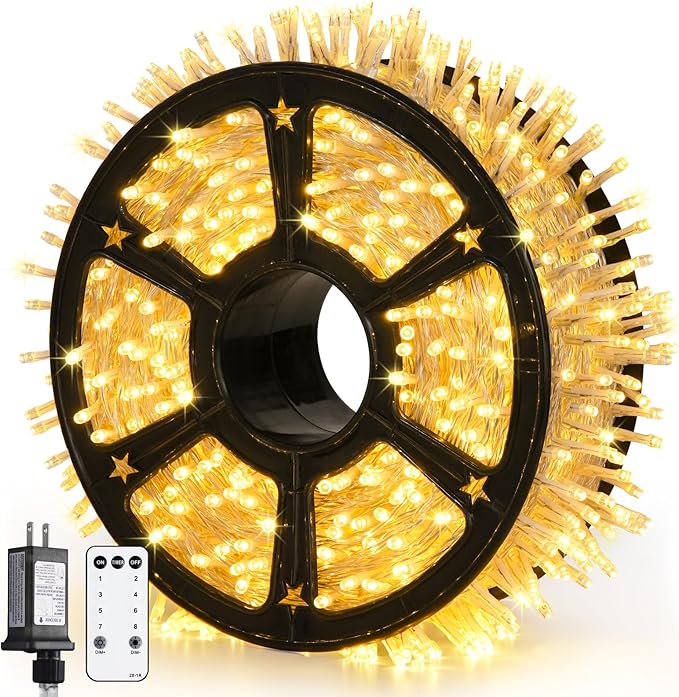 JMEXSUSS Outdoor Christmas Lights Plug in: 315ft 1200 LED Christmas Tree Lights with Remote - 8 Modes Warm White Xmas String Light for Wedding Holiday Yard Party Indoor Decoration