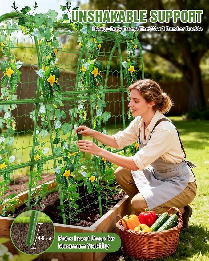 Joyhalo Cucumber Trellis for Raised Bed, U-Shape Garden Trellis for Climbing Plants Outdoor, 51 * 35 * 48in Metal Arch Vegetables Trellis, Plant Support for Vegetable Vine Pea Bean Tomato