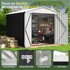 Polar Aurora Outdoor Storage Shed, Metal Garden Shed with Updated Frame Structure, Tool Sheds for Backyard Garden Patio Lawn (White, 6x8 FT)