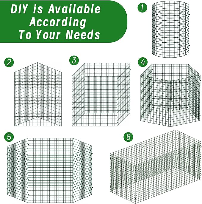 Plant Protectors from Animals - DIY Reusable Plant Cages for Outdoor Plants, Square Mesh Plant Covers Kits, 12"x12" Panels (6/18/30 Pcs) (18, Dark Green)