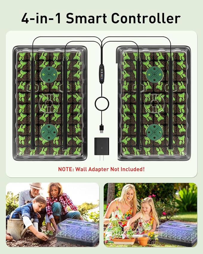 Pawfly 2 Pack Seed Starter Kit, 120 Cells, Seed Starter Trays with Adjustable Grow Light Bars & 4" Humidity Domes, Indoor Seedling Starter Trays, Reusable Plant Germination Trays, Seed Starting Trays