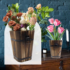 MY MIRONEY Plant Pots, Vintage Wooden Barrel Planter - Solid Rustic Garden Flower Pot with Metal Handles & Frame for Indoor Planter, Office Home Decor, Garden Home Plants, 5.2" x 8.27"
