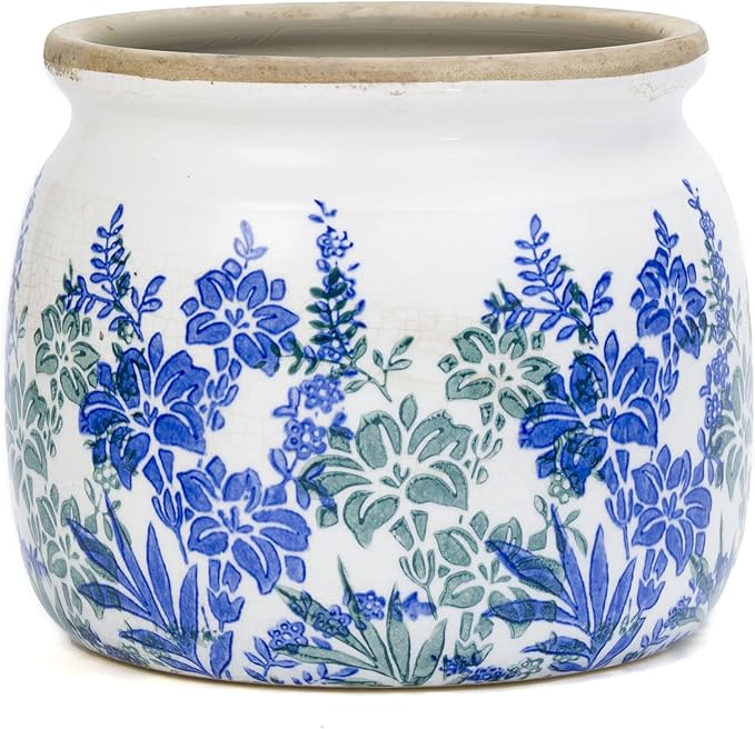 Dosayes Flower Pot,Vintage Ceramic Pot for Planter with Drainage Holes, 6.29 inch Ice Crack Glazed Small Planters Pot for Indoor,Tucan Home Decor,Gardening Gifts (Art Deco)
