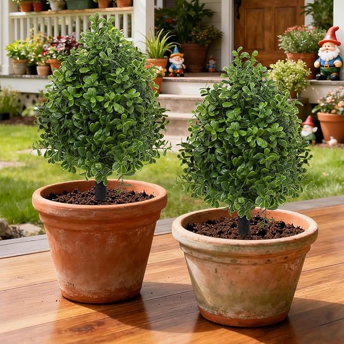 Bdor 22" Artificial Boxwood Topiary Ball Trees, Outdoor Artificial Plant Set of 2 with Ground Stakes, UV Resistant Simulated Evergreen Fake Shrub for Indoor/Outdoor Lawns, Garden Decor
